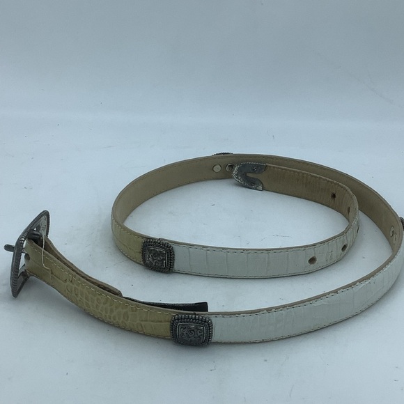 Brighton Reptile Look Tan/White Belt with Silver Buckle and Embellishments - Picture 2 of 9